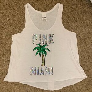 PINK Victoria’s Secret Sequin Miami Palm Tree Racerback Tank Top
